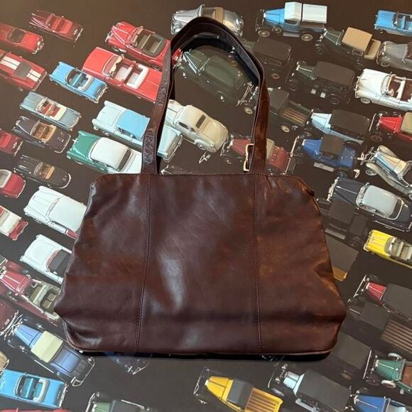 Liz Claiborne Vintage Leather Brown Bag Shoulder Purse Tote - Picture 3 of 7